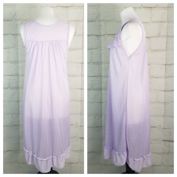 Vintage L Purple Satin Sleeveless Midi Nightie - Picture 5 of 6